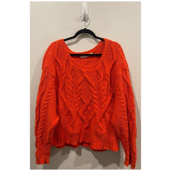 SLEEPING ON SNOW Red Orange Chenille Cable Knit Wool Sweater - Picture 2 of 5